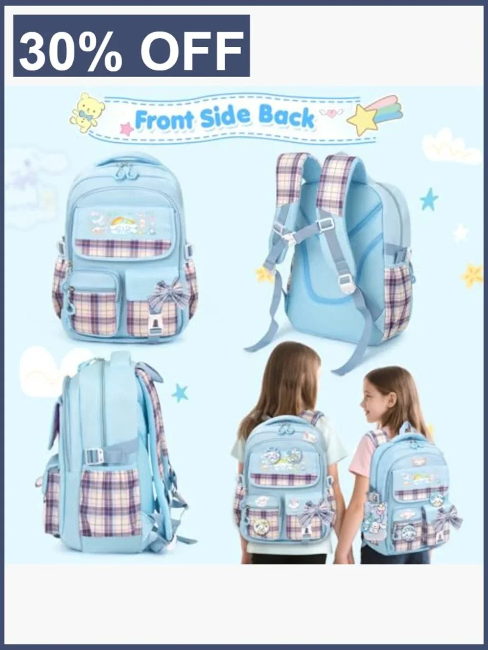 Kids Anti-Theft Backpack with 24 Accessories, Waterproof Nylon School Bag
